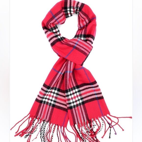 Plaid red, black and white plaid cashmere scarf - Picture 1 of 6
